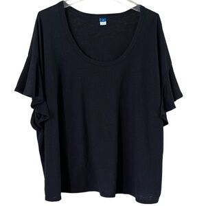 Old Navy size 3X black flutter sleeves deep scoop neck lightweight linen blend